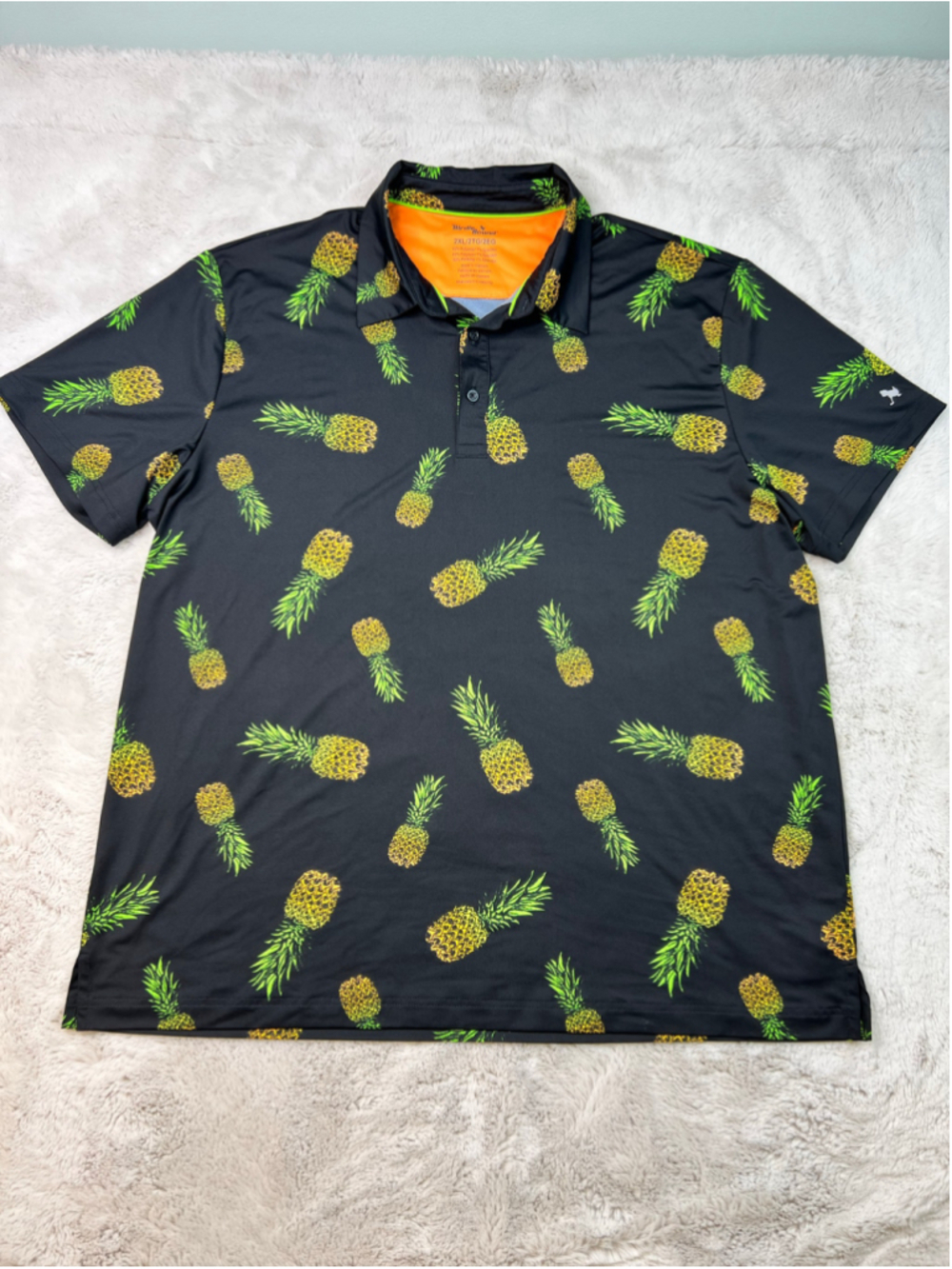 Birdie Bound Polo Shirt Mens 2XL Black Pineapple Performance Stretch Golf XXL